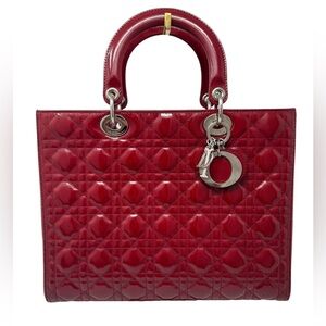 ❌SOLD❌ Christian Dior Red Patent Leather Lady Dior Handbag Large